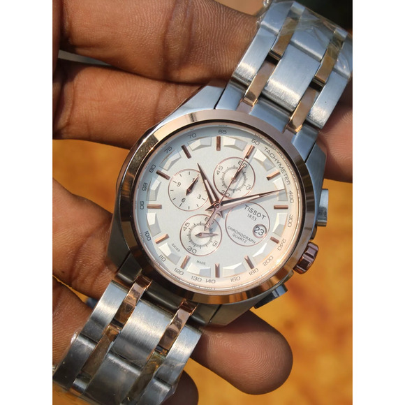 Tissot Two Tone Couturier Tachymeter Swiss Chronograph Men's Black Dial Watch - Picture 1 of 11